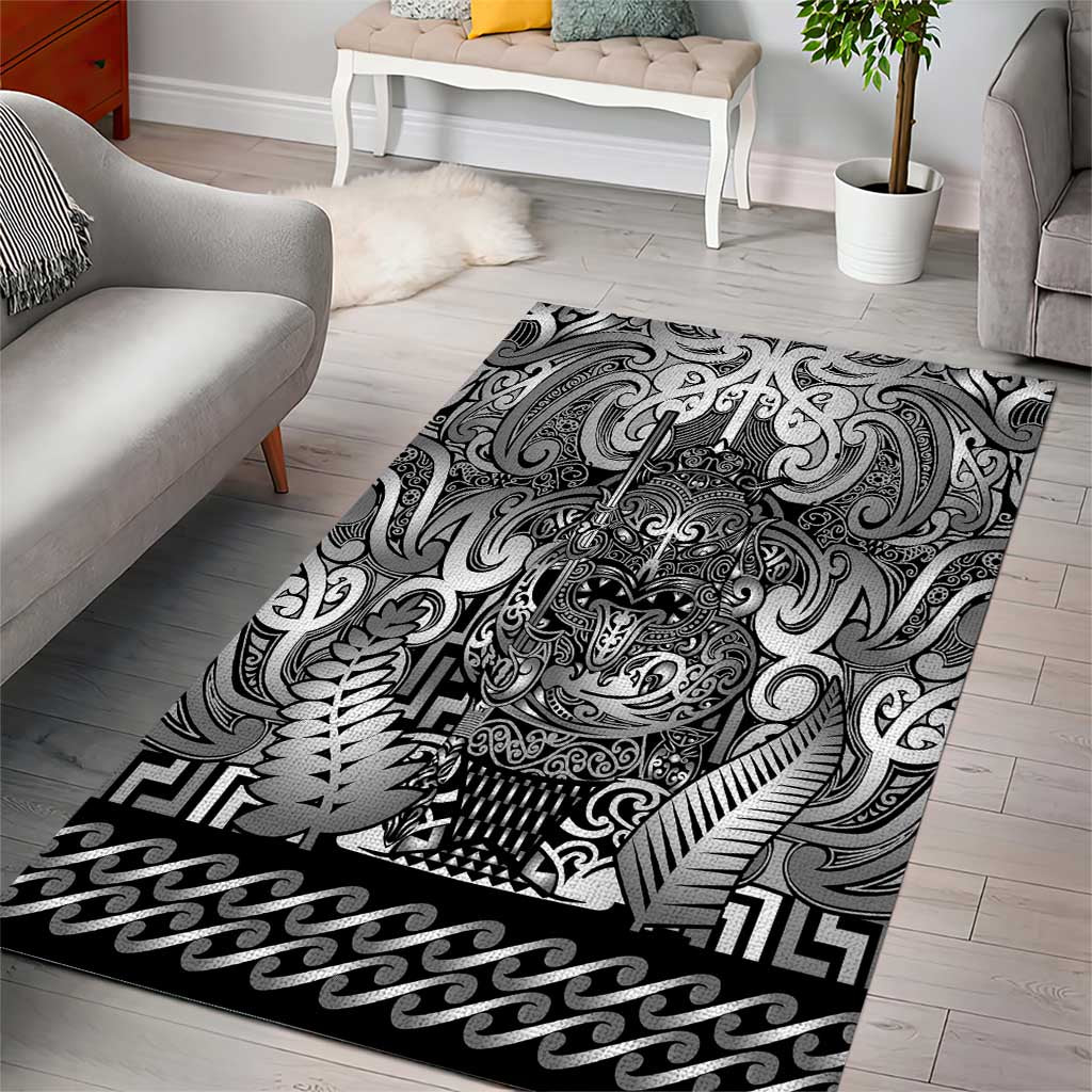 New Zealand Taiaha Maori Area Rug Kiwikiwi Minimalist Silver Fern Tukutuku Motif LT9 - Polynesian Pride