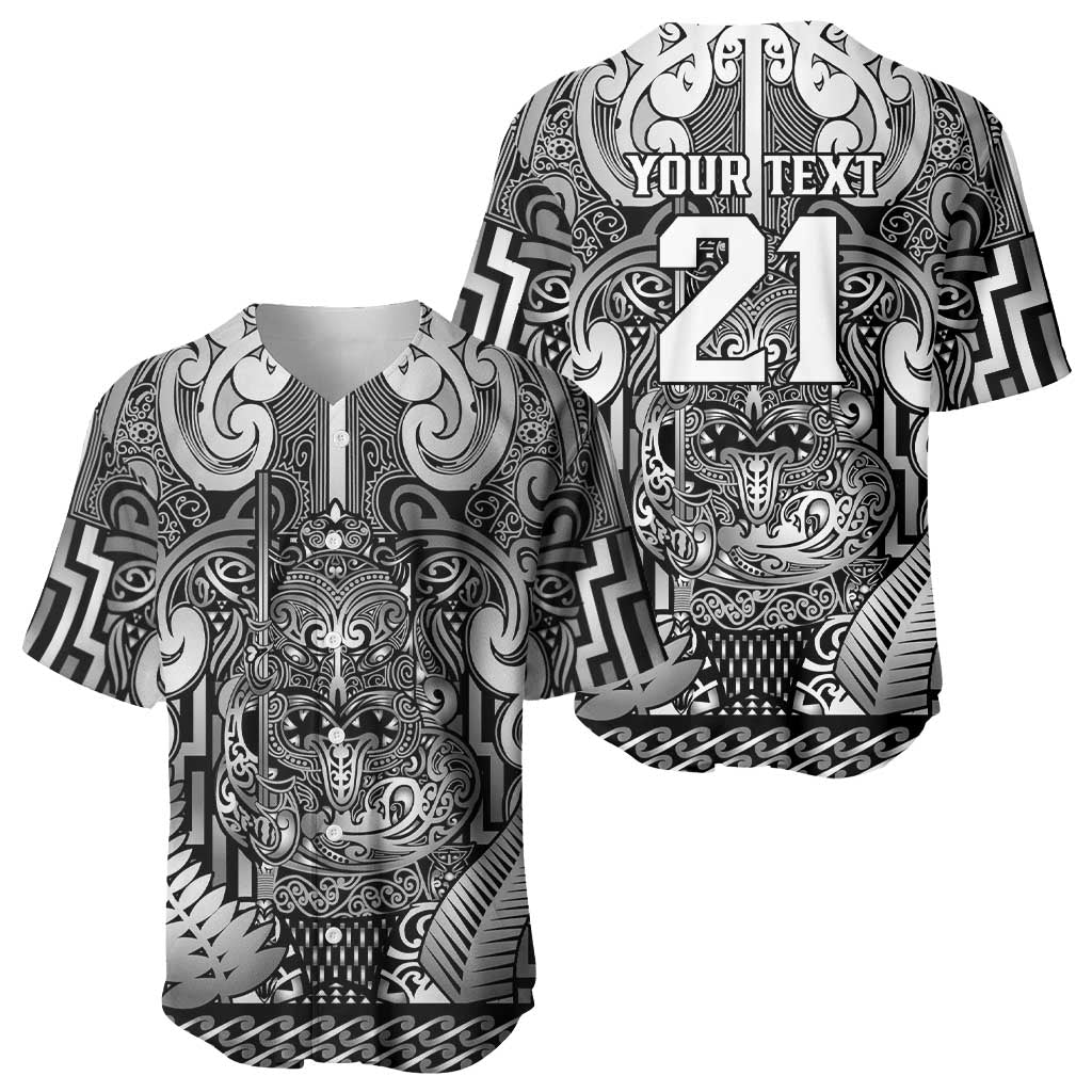 Custom New Zealand Taiaha Maori Baseball Jersey Kiwikiwi Minimalist Silver Fern Tukutuku Motif LT9 - Polynesian Pride