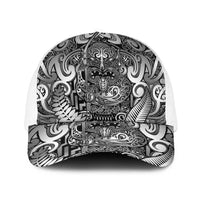 New Zealand Taiaha Maori Baseball Net Cap Kiwikiwi Minimalist Silver Fern Tukutuku Motif LT9 One Size White White - Polynesian Pride