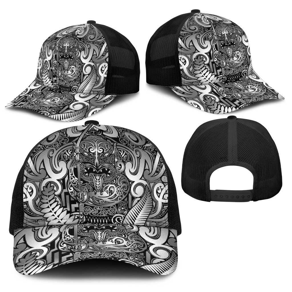 New Zealand Taiaha Maori Baseball Net Cap Kiwikiwi Minimalist Silver Fern Tukutuku Motif LT9 - Polynesian Pride
