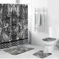 New Zealand Taiaha Maori Bathroom Set Kiwikiwi Minimalist Silver Fern Tukutuku Motif LT9 Bathroom Set (4 pcs) White - Polynesian Pride