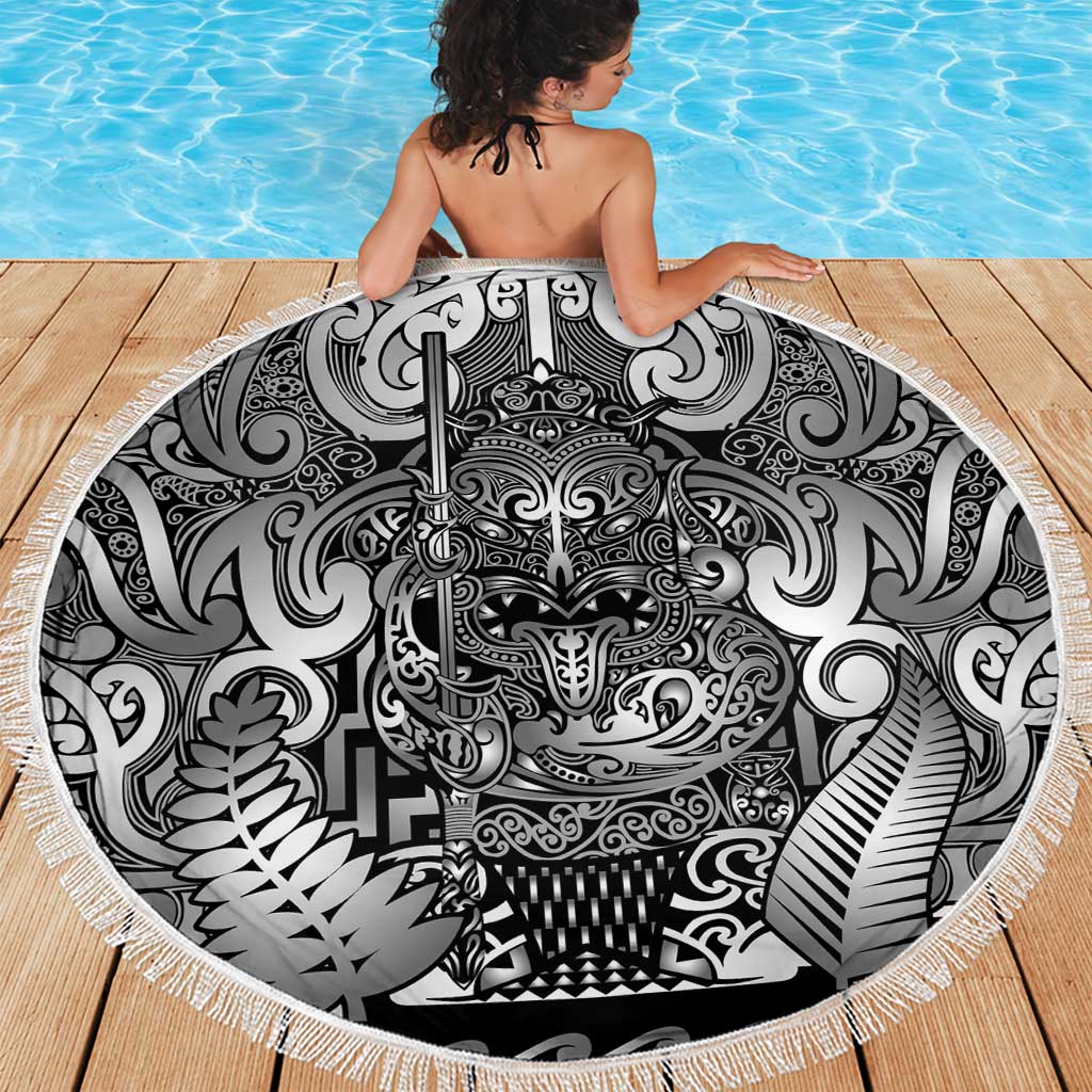 New Zealand Taiaha Maori Beach Blanket Kiwikiwi Minimalist Silver Fern Tukutuku Motif LT9 - Polynesian Pride