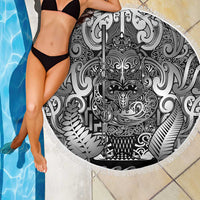 New Zealand Taiaha Maori Beach Blanket Kiwikiwi Minimalist Silver Fern Tukutuku Motif LT9 - Polynesian Pride