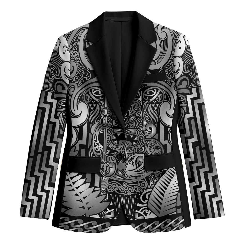 Custom New Zealand Taiaha Maori Blazer Kiwikiwi Minimalist Silver Fern Tukutuku Motif LT9 Unisex White - Polynesian Pride