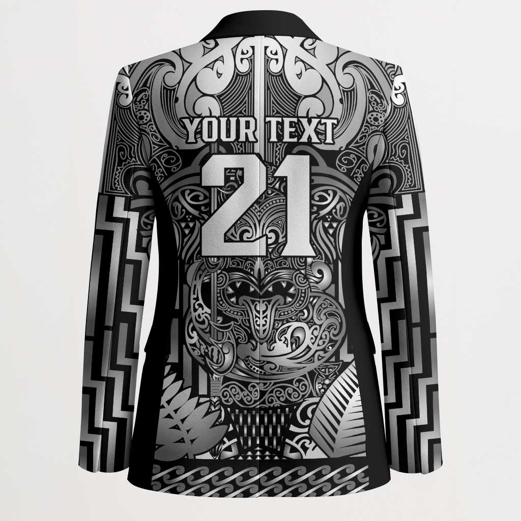 Custom New Zealand Taiaha Maori Blazer Kiwikiwi Minimalist Silver Fern Tukutuku Motif LT9 - Polynesian Pride