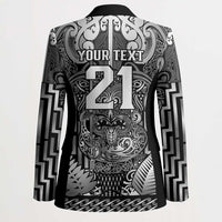 Custom New Zealand Taiaha Maori Blazer Kiwikiwi Minimalist Silver Fern Tukutuku Motif LT9 - Polynesian Pride