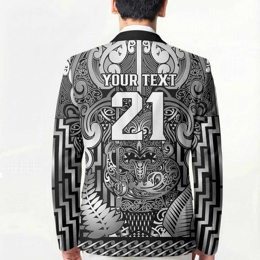 Custom New Zealand Taiaha Maori Blazer Kiwikiwi Minimalist Silver Fern Tukutuku Motif LT9 - Polynesian Pride