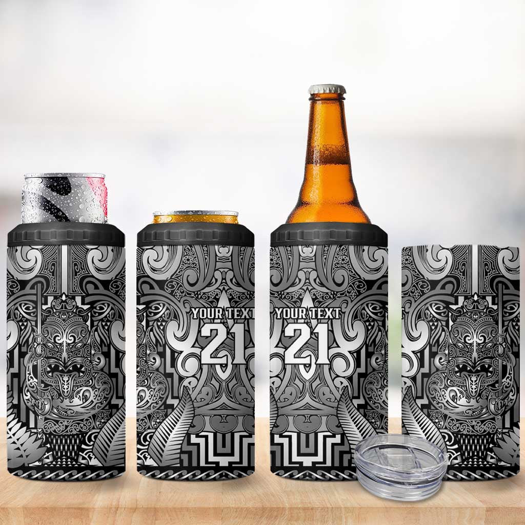 Custom New Zealand Taiaha Maori 4 in 1 Can Cooler Tumbler Kiwikiwi Minimalist Silver Fern Tukutuku Motif LT9 - Polynesian Pride