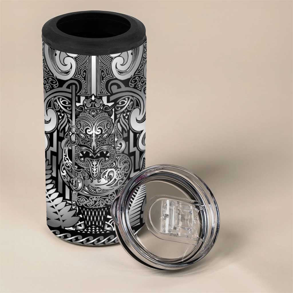 Custom New Zealand Taiaha Maori 4 in 1 Can Cooler Tumbler Kiwikiwi Minimalist Silver Fern Tukutuku Motif LT9 - Polynesian Pride