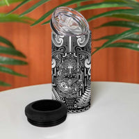 Custom New Zealand Taiaha Maori 4 in 1 Can Cooler Tumbler Kiwikiwi Minimalist Silver Fern Tukutuku Motif LT9 - Polynesian Pride