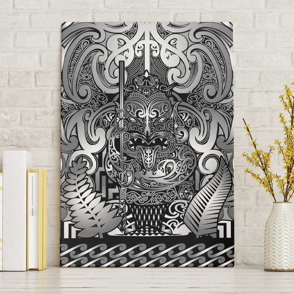 New Zealand Taiaha Maori Canvas Wall Art Kiwikiwi Minimalist Silver Fern Tukutuku Motif LT9 Without Frame White - Polynesian Pride