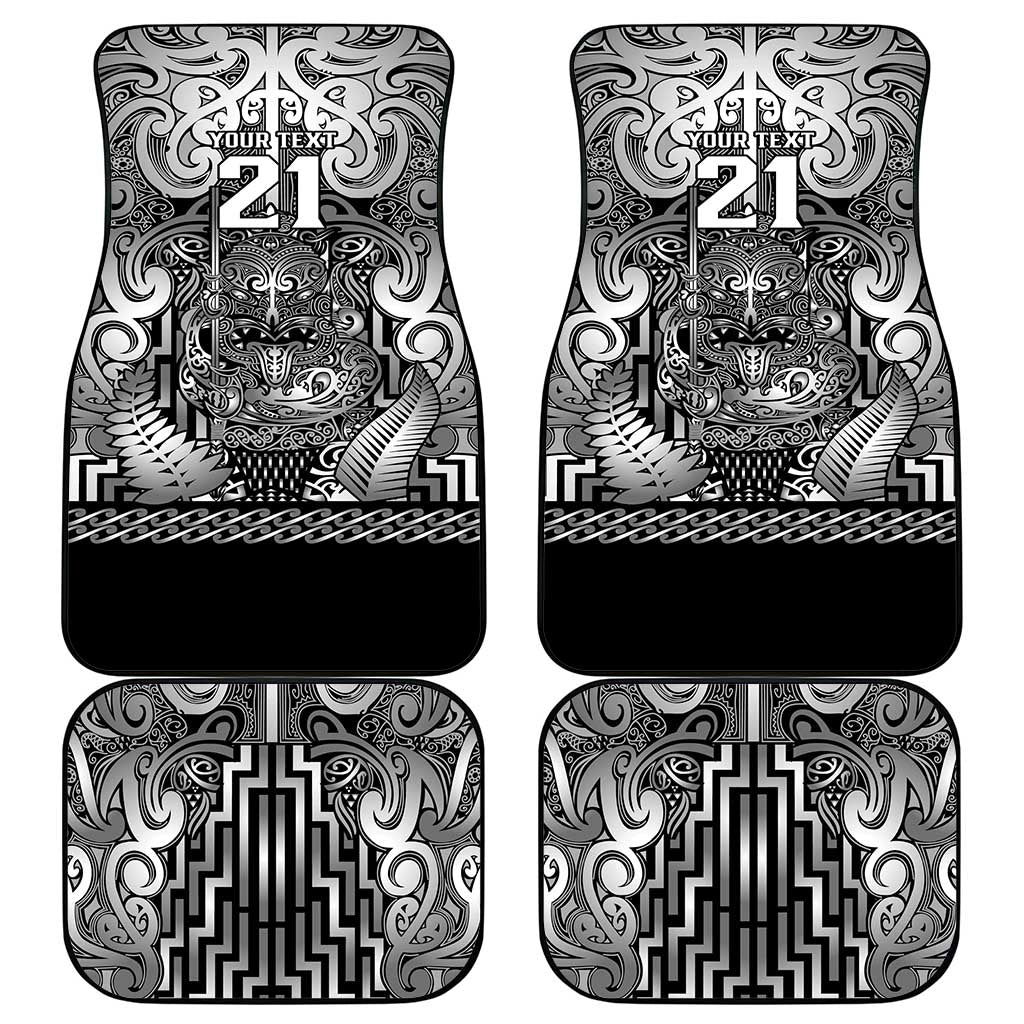 Custom New Zealand Taiaha Maori Car Mats Kiwikiwi Minimalist Silver Fern Tukutuku Motif LT9 - Polynesian Pride
