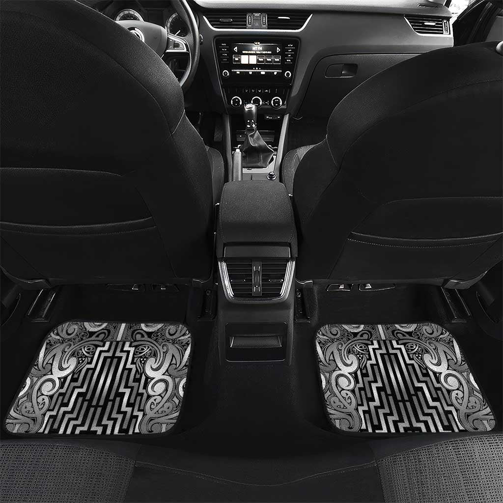 Custom New Zealand Taiaha Maori Car Mats Kiwikiwi Minimalist Silver Fern Tukutuku Motif LT9 Set 2pcs - Back White - Polynesian Pride