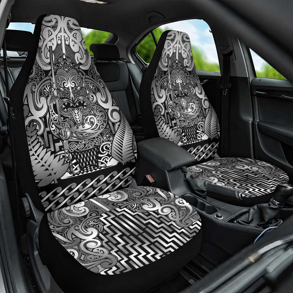 New Zealand Taiaha Maori Car Seat Cover Kiwikiwi Minimalist Silver Fern Tukutuku Motif LT9 One Size White - Polynesian Pride