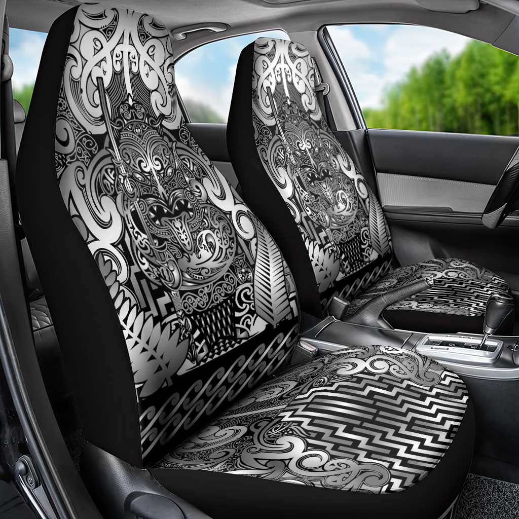 New Zealand Taiaha Maori Car Seat Cover Kiwikiwi Minimalist Silver Fern Tukutuku Motif LT9 - Polynesian Pride