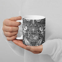 Custom New Zealand Taiaha Maori Ceramic Mug Kiwikiwi Minimalist Silver Fern Tukutuku Motif