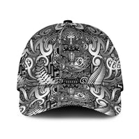 New Zealand Taiaha Maori Classic Cap Kiwikiwi Minimalist Silver Fern Tukutuku Motif LT9 Universal Fit White - Polynesian Pride