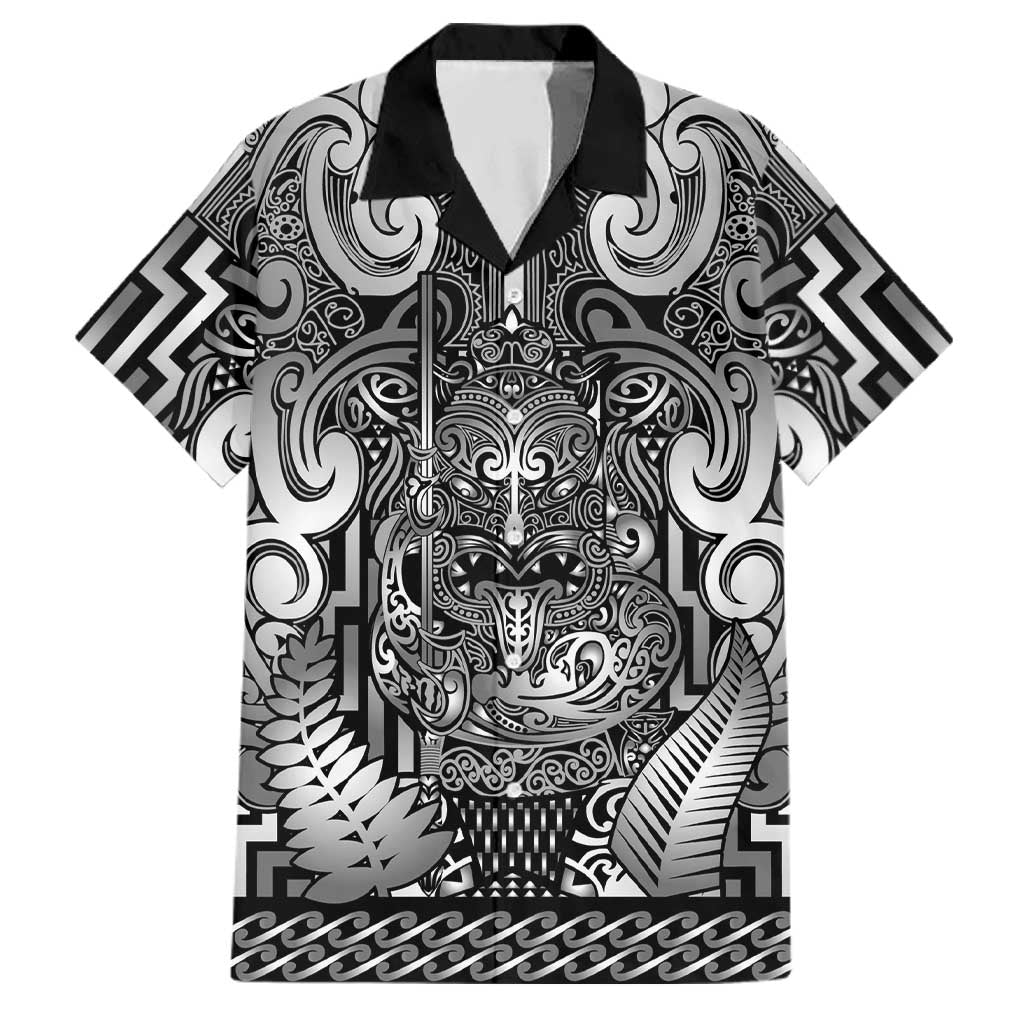 Custom New Zealand Taiaha Maori Family Matching Long Sleeve Bodycon Dress and Hawaiian Shirt Kiwikiwi Minimalist Silver Fern Tukutuku Motif LT9 Dad's Shirt - Short Sleeve White - Polynesian Pride