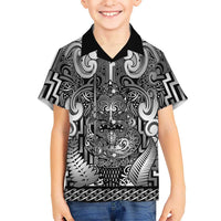 Custom New Zealand Taiaha Maori Family Matching Off Shoulder Short Dress and Hawaiian Shirt Kiwikiwi Minimalist Silver Fern Tukutuku Motif LT9 Son's Shirt White - Polynesian Pride