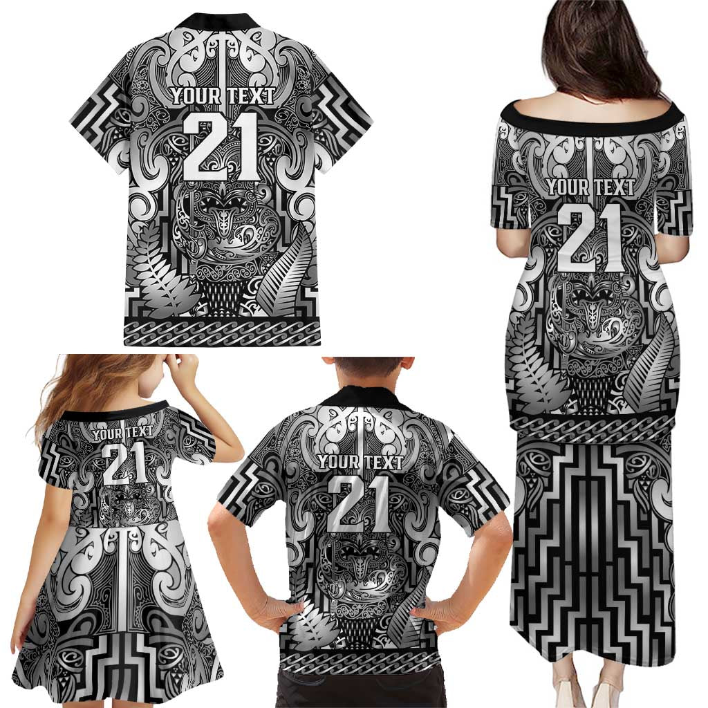 Custom New Zealand Taiaha Maori Family Matching Puletasi and Hawaiian Shirt Kiwikiwi Minimalist Silver Fern Tukutuku Motif LT9 - Polynesian Pride
