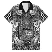 Custom New Zealand Taiaha Maori Family Matching Puletasi and Hawaiian Shirt Kiwikiwi Minimalist Silver Fern Tukutuku Motif LT9 Dad's Shirt - Short Sleeve White - Polynesian Pride
