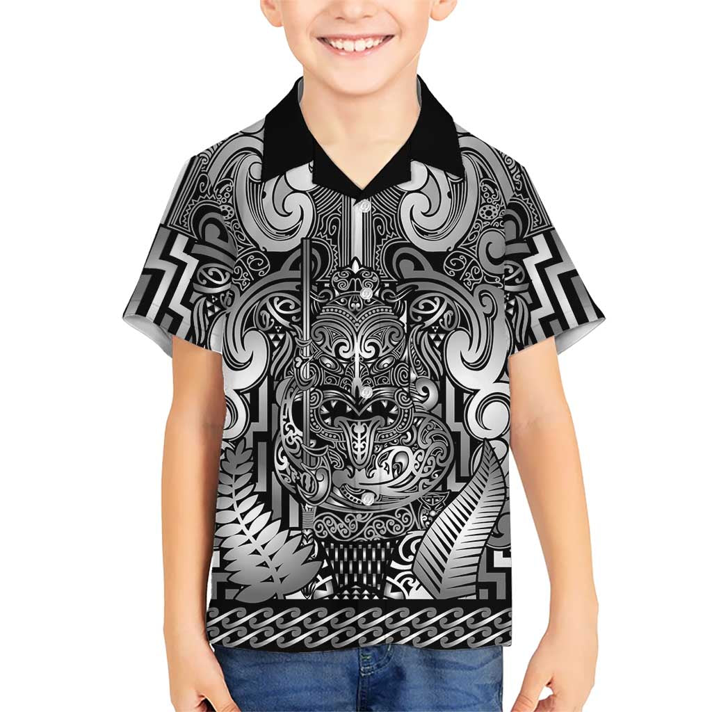 Custom New Zealand Taiaha Maori Family Matching Puletasi and Hawaiian Shirt Kiwikiwi Minimalist Silver Fern Tukutuku Motif LT9 Son's Shirt White - Polynesian Pride