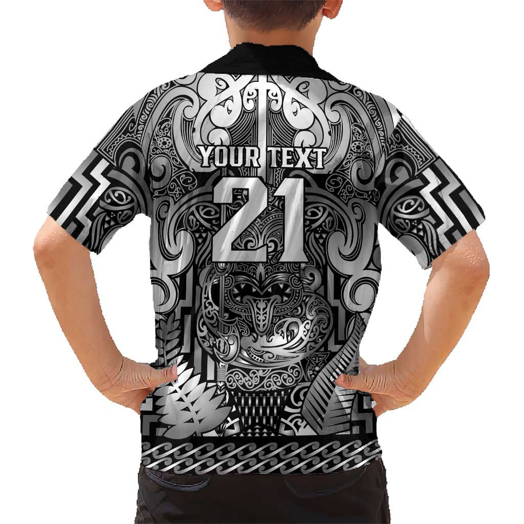Custom New Zealand Taiaha Maori Family Matching Short Sleeve Bodycon Dress and Hawaiian Shirt Kiwikiwi Minimalist Silver Fern Tukutuku Motif LT9 - Polynesian Pride