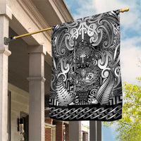 New Zealand Taiaha Maori Garden Flag Kiwikiwi Minimalist Silver Fern Tukutuku Motif LT9 House Flag White - Polynesian Pride