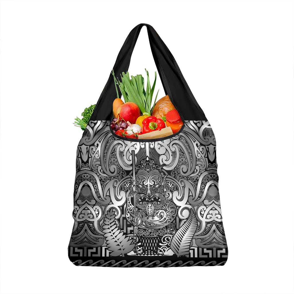 New Zealand Taiaha Maori Grocery Bag Kiwikiwi Minimalist Silver Fern Tukutuku Motif LT9 1-pack One Size White - Polynesian Pride