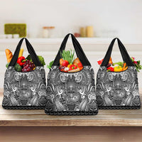 New Zealand Taiaha Maori Grocery Bag Kiwikiwi Minimalist Silver Fern Tukutuku Motif LT9 3-pack One Size White - Polynesian Pride