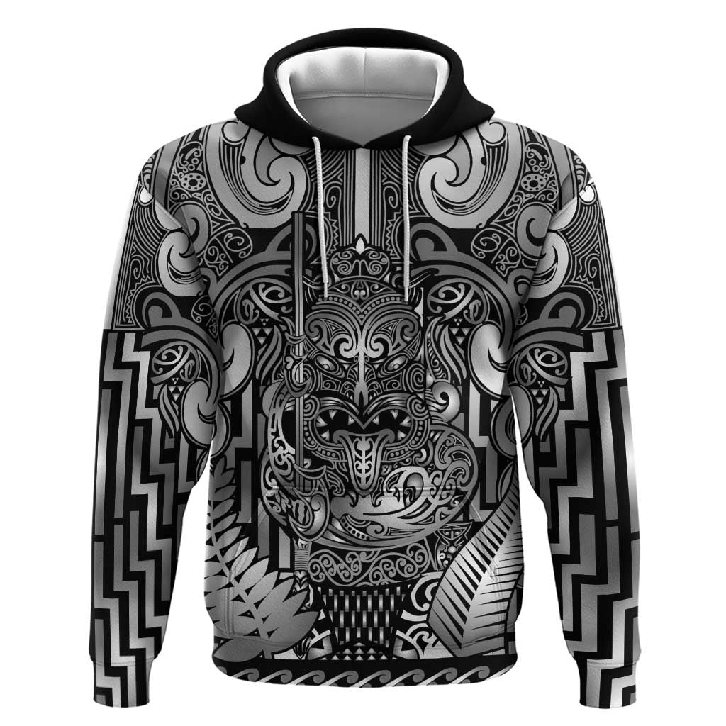 Custom New Zealand Taiaha Maori Hoodie Kiwikiwi Minimalist Silver Fern Tukutuku Motif LT9 Pullover Hoodie White - Polynesian Pride