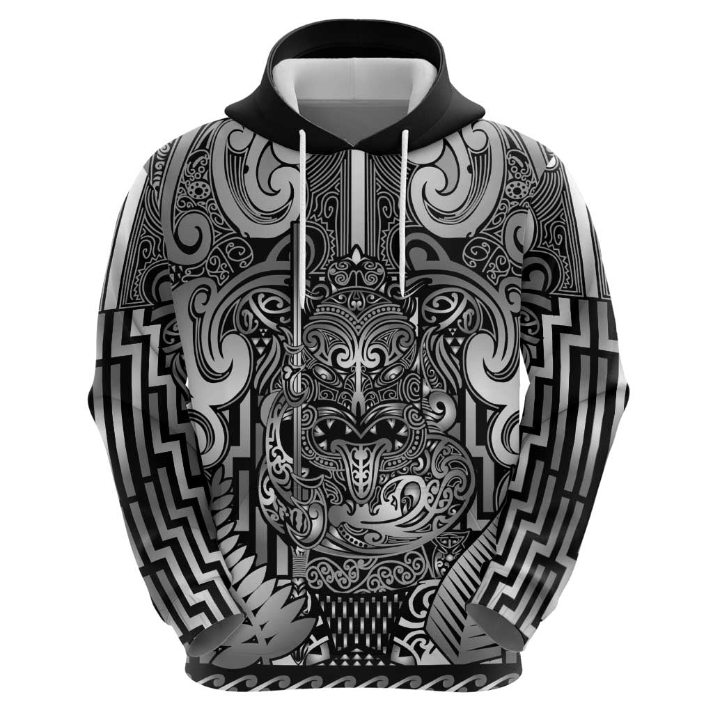 Custom New Zealand Taiaha Maori Hoodie Kiwikiwi Minimalist Silver Fern Tukutuku Motif LT9 - Polynesian Pride