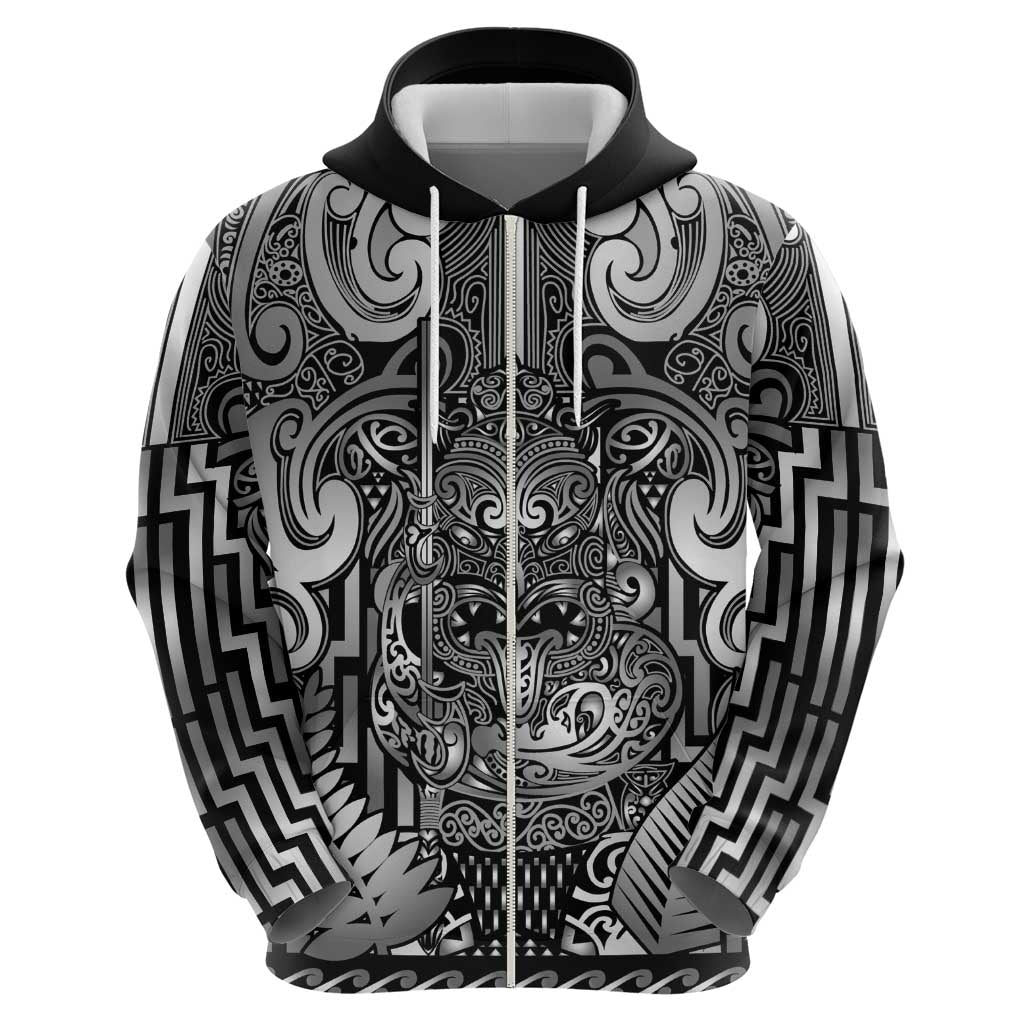 Custom New Zealand Taiaha Maori Hoodie Kiwikiwi Minimalist Silver Fern Tukutuku Motif LT9 - Polynesian Pride