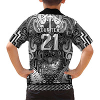 Custom New Zealand Taiaha Maori Kid Hawaiian Shirt Kiwikiwi Minimalist Silver Fern Tukutuku Motif LT9 - Polynesian Pride