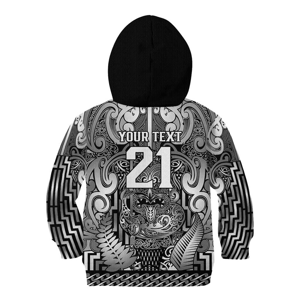 Custom New Zealand Taiaha Maori Kid Hoodie Kiwikiwi Minimalist Silver Fern Tukutuku Motif LT9 - Polynesian Pride