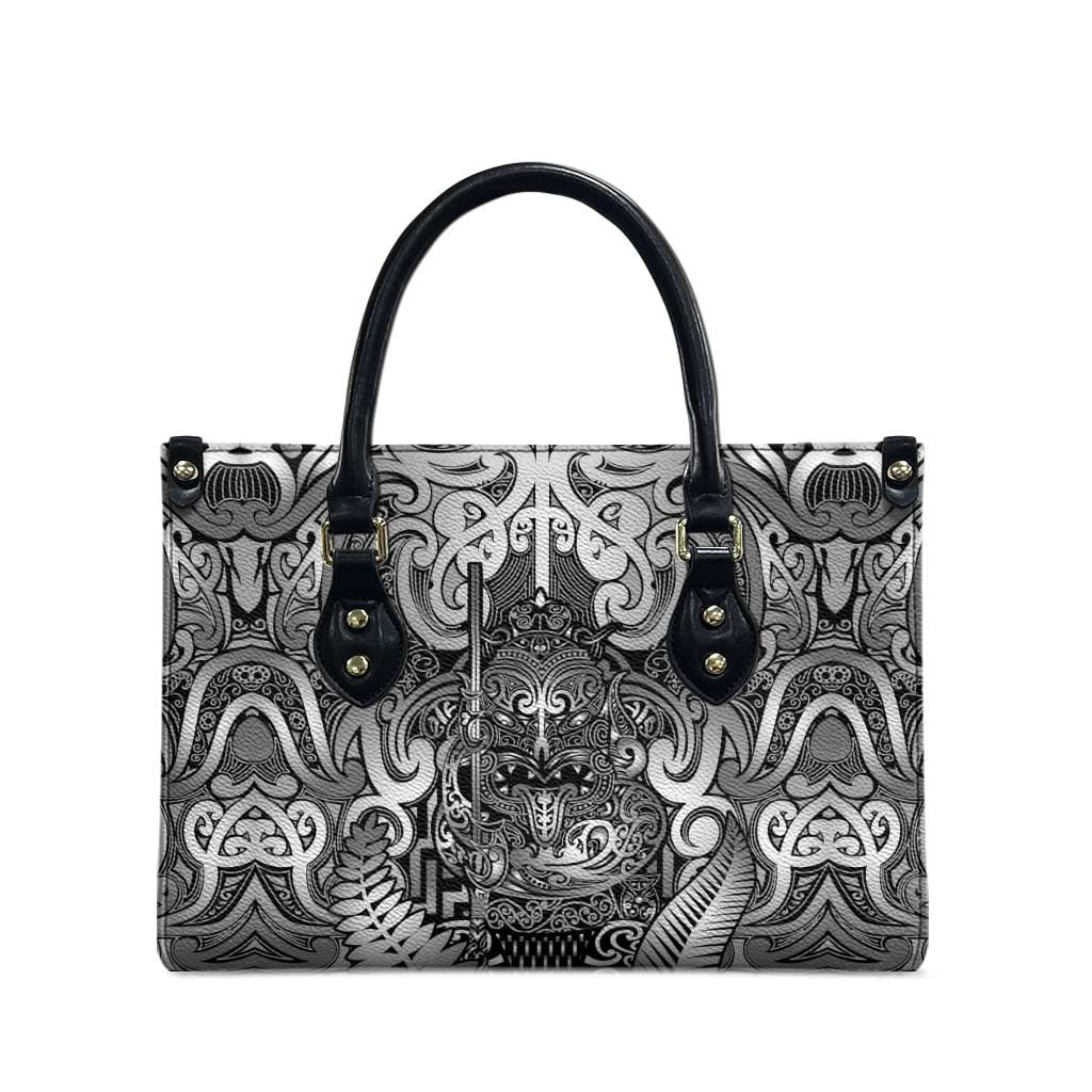 New Zealand Taiaha Maori Leather Bag Kiwikiwi Minimalist Silver Fern Tukutuku Motif LT9 - Polynesian Pride