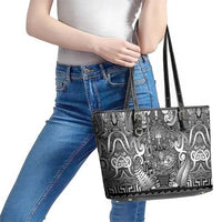 New Zealand Taiaha Maori Leather Tote Bag Kiwikiwi Minimalist Silver Fern Tukutuku Motif LT9 - Polynesian Pride