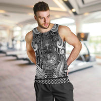 Custom New Zealand Taiaha Maori Men Tank Top Kiwikiwi Minimalist Silver Fern Tukutuku Motif LT9 White - Polynesian Pride