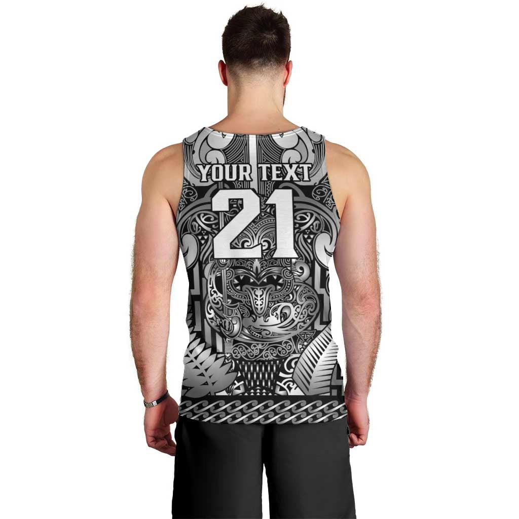 Custom New Zealand Taiaha Maori Men Tank Top Kiwikiwi Minimalist Silver Fern Tukutuku Motif LT9 - Polynesian Pride