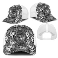 New Zealand Taiaha Maori Mesh Trucker Cap Kiwikiwi Minimalist Silver Fern Tukutuku Motif LT9 - Polynesian Pride