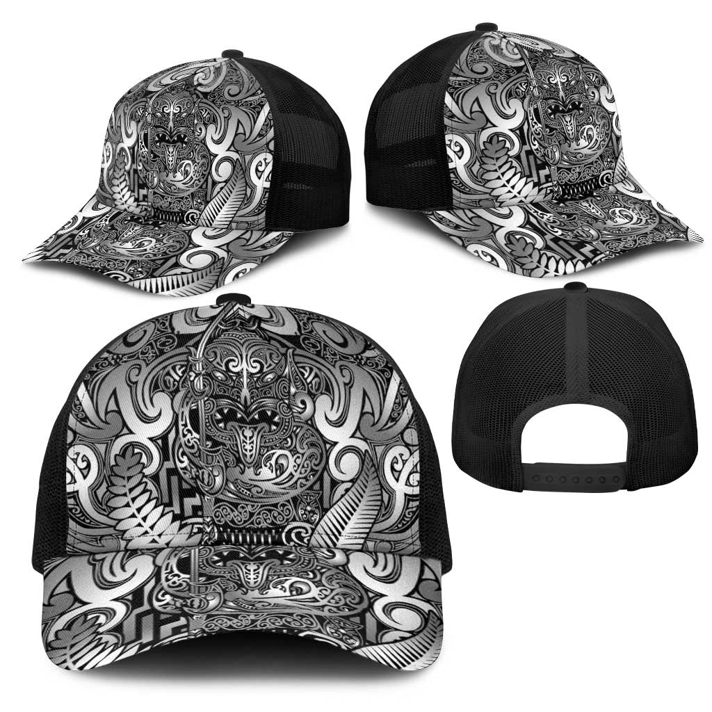 New Zealand Taiaha Maori Mesh Trucker Cap Kiwikiwi Minimalist Silver Fern Tukutuku Motif LT9 - Polynesian Pride