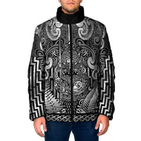 Custom New Zealand Taiaha Maori Padded Jacket Kiwikiwi Minimalist Silver Fern Tukutuku Motif LT9 Men White - Polynesian Pride