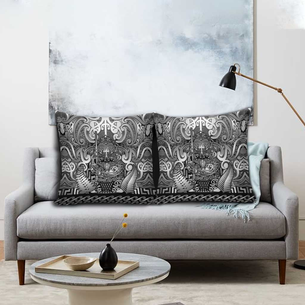 New Zealand Taiaha Maori Pillow Cover Kiwikiwi Minimalist Silver Fern Tukutuku Motif LT9 - Polynesian Pride
