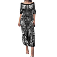 Custom New Zealand Taiaha Maori Puletasi Kiwikiwi Minimalist Silver Fern Tukutuku Motif LT9 Long Dress White - Polynesian Pride