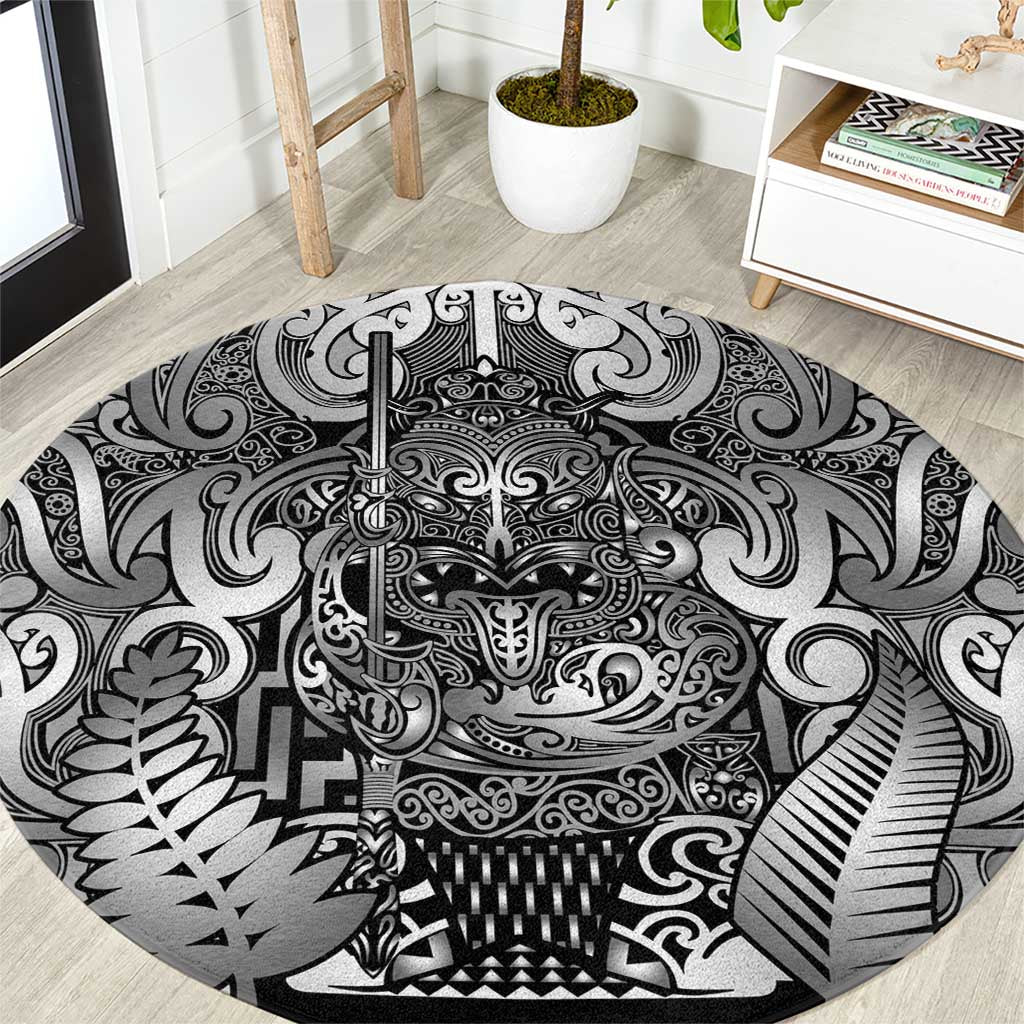 New Zealand Taiaha Maori Round Carpet Kiwikiwi Minimalist Silver Fern Tukutuku Motif LT9 White - Polynesian Pride