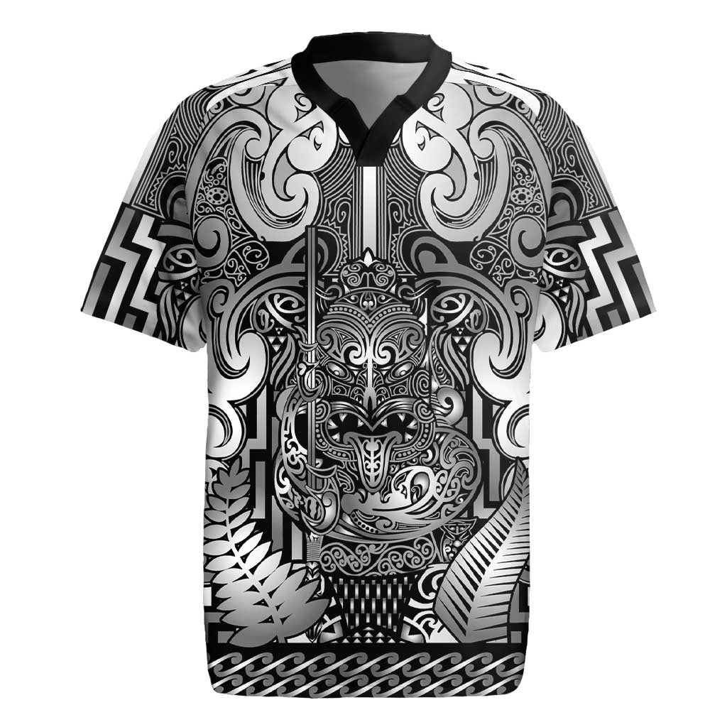 Custom New Zealand Taiaha Maori Rugby Jersey Kiwikiwi Minimalist Silver Fern Tukutuku Motif LT9 White - Polynesian Pride