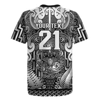 Custom New Zealand Taiaha Maori Rugby Jersey Kiwikiwi Minimalist Silver Fern Tukutuku Motif LT9 - Polynesian Pride
