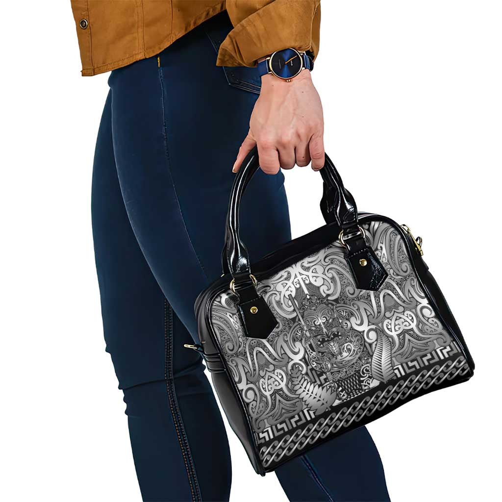New Zealand Taiaha Maori Shoulder Handbag Kiwikiwi Minimalist Silver Fern Tukutuku Motif LT9 - Polynesian Pride