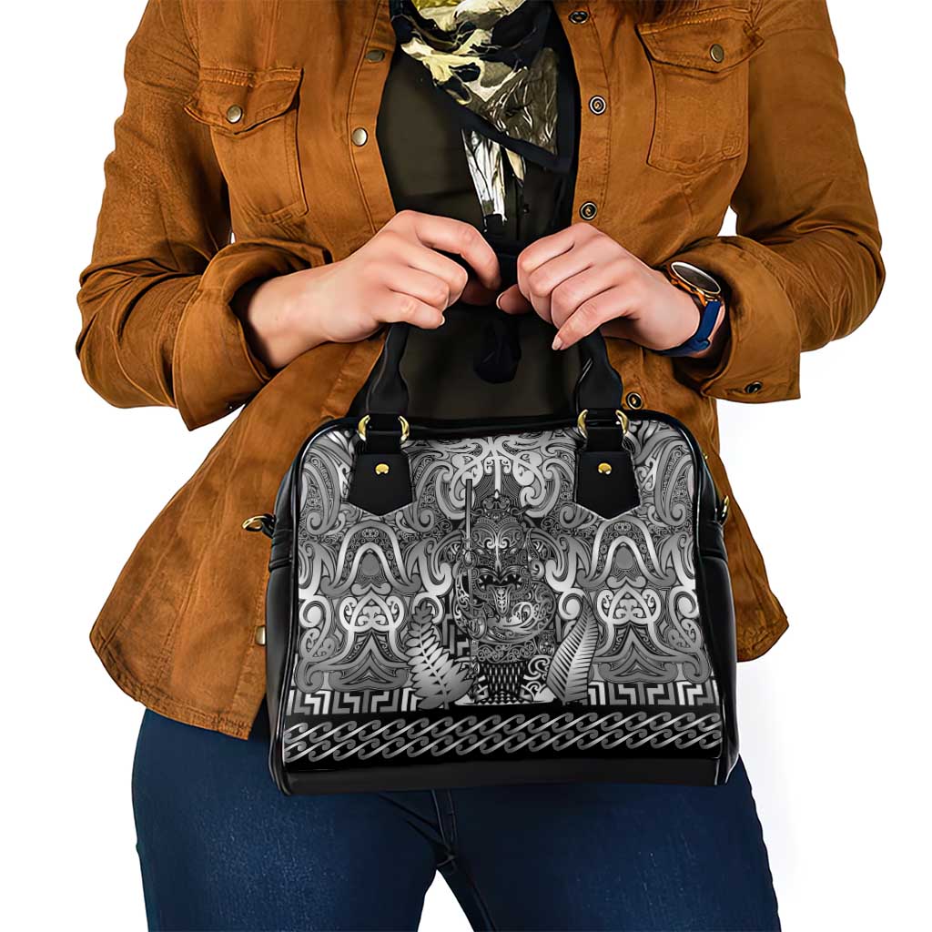 New Zealand Taiaha Maori Shoulder Handbag Kiwikiwi Minimalist Silver Fern Tukutuku Motif LT9 - Polynesian Pride