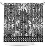 New Zealand Taiaha Maori Shower Curtain Kiwikiwi Minimalist Silver Fern Tukutuku Motif LT9 White - Polynesian Pride